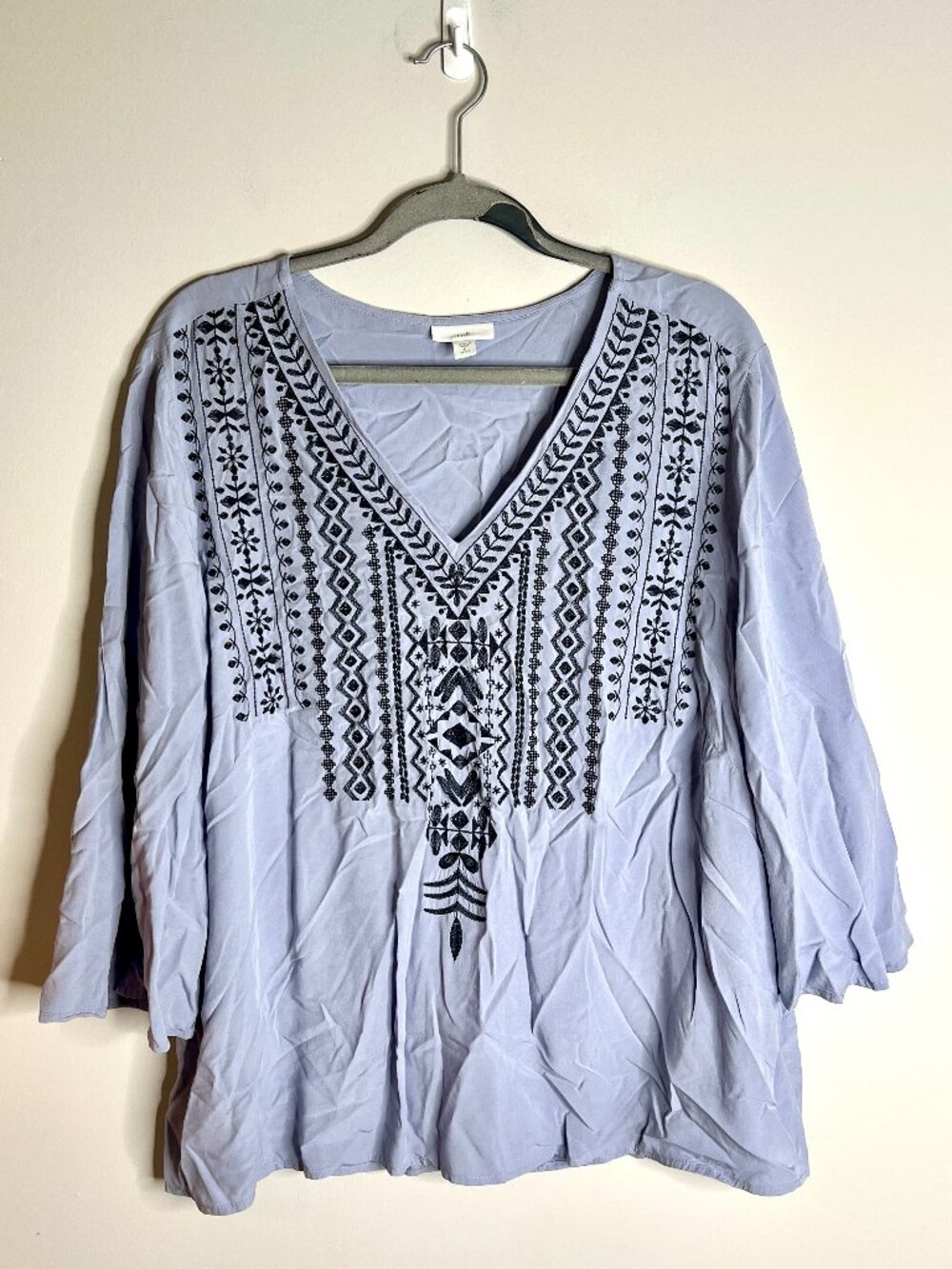 J. Jill Lilac Embroidered Rayon 3/4 Sleeve Flowy Southwestern Print Blouse XLP